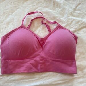 Hot pink sports bra with built in padding